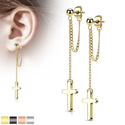 Cross + Chain Stud Earrings
