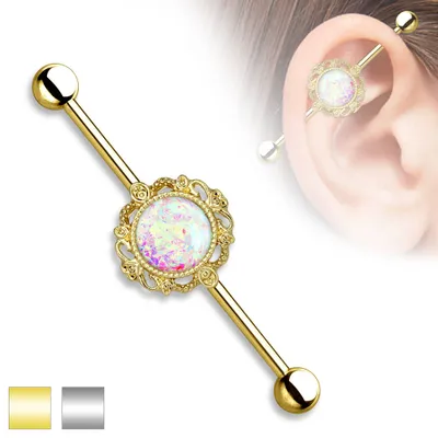 PREMIUM Filigree Opal Industrial Barbell 14g