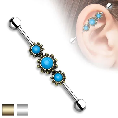 PREMIUM Triple Turquoise Industrial Barbell 14g