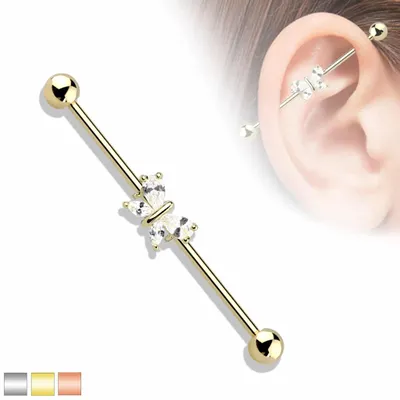 PREMIUM Crystal Butterfly Industrial Barbell 14g