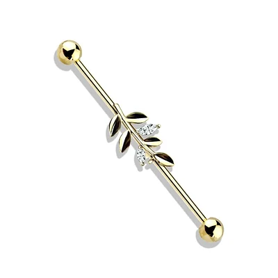 PREMIUM Crystal Leaves Industrial Barbell 14g