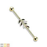 PREMIUM Crystal Leaves Industrial Barbell 14g