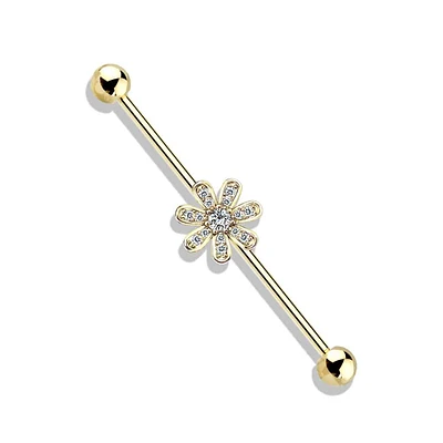 PREMIUM Crystal Daisy Industrial Barbell 14g