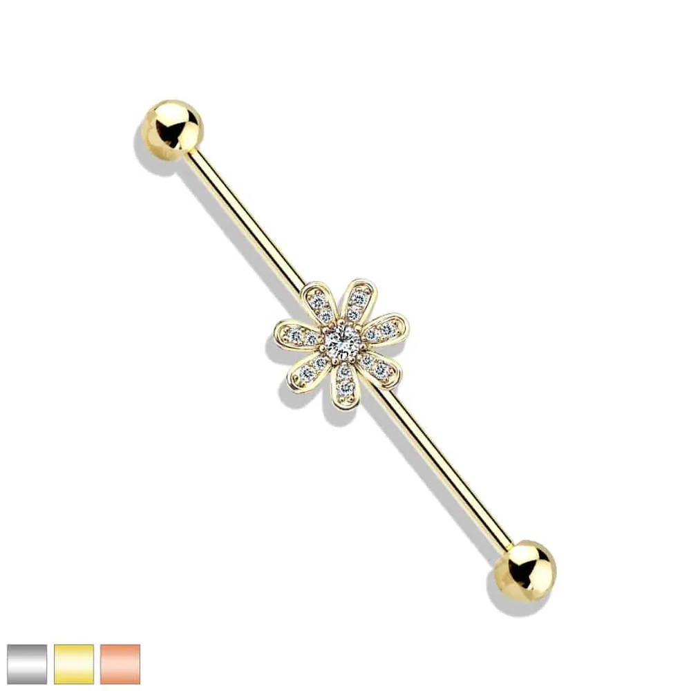 PREMIUM Crystal Daisy Industrial Barbell 14g