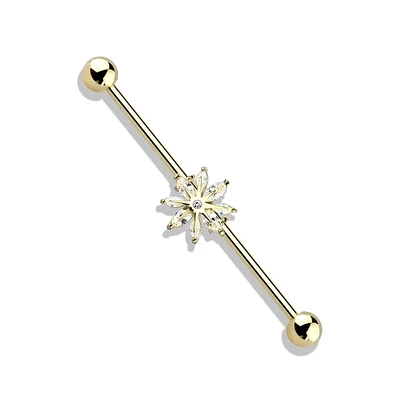 PREMIUM Crystal Sunburst Flower Industrial Barbell 14g