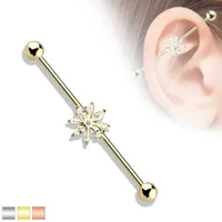 PREMIUM Crystal Sunburst Flower Industrial Barbell 14g