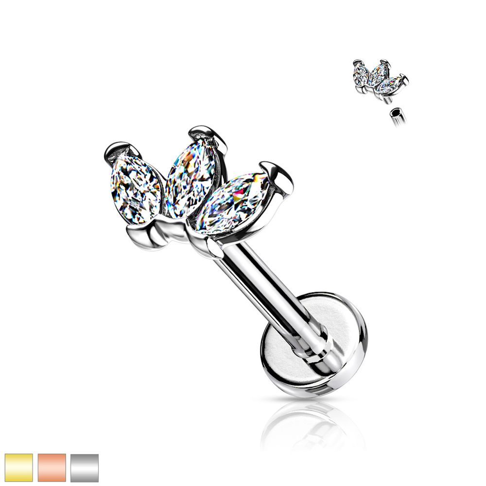 PREMIUM Triple Marquise Crystal Labret 16g