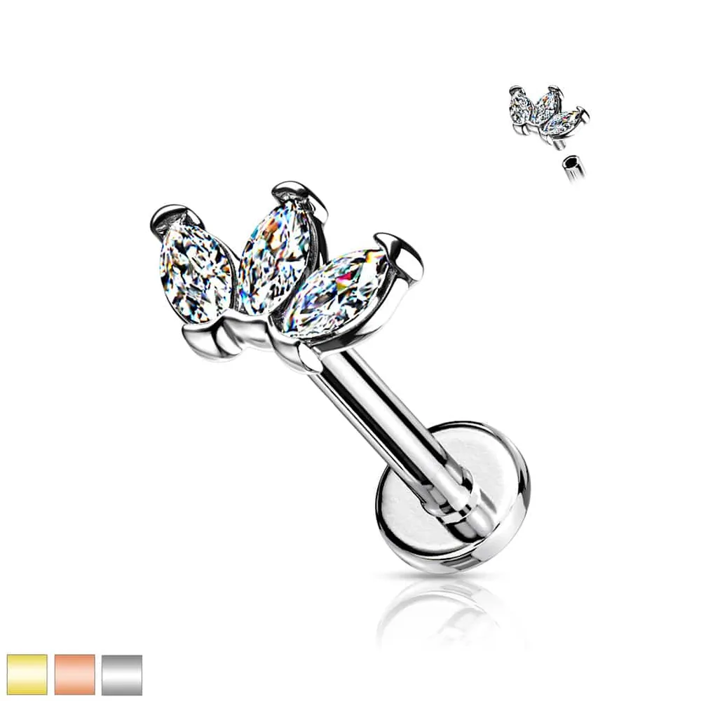 PREMIUM Triple Marquise Crystal Labret 16g