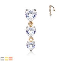 3 Tier Heart Inverted Navel Dangle 14g