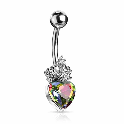 Crowned Heart Navel Barbell 14g