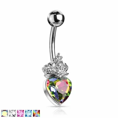 Crowned Heart Navel Barbell 14g