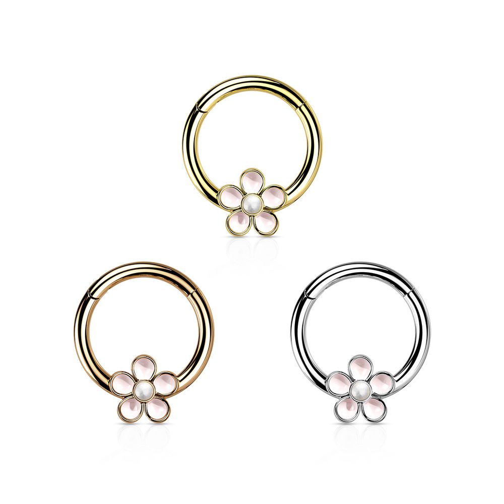 PREMIUM Pearl Flower Segment Ring 16g