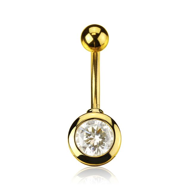 Shaped Bezel-Set Crystal Belly Barbell 14g