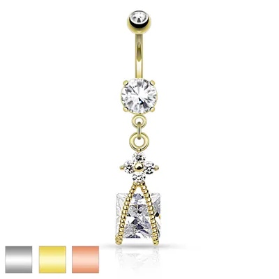 Wrapped Square Crystal Belly Dangle 14g