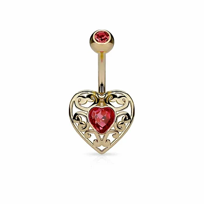 Filigree Heart Navel Barbell 14g