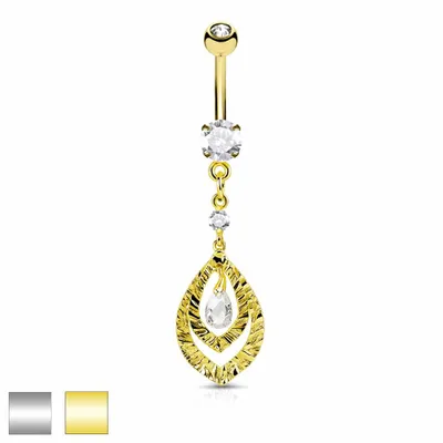 Double Layer Teardrop + Crystal Navel Dangle 14g