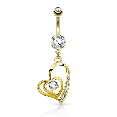 Double Layer Heart + Crystal Navel Dangle 14g