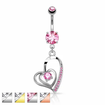 Double Layer Heart + Crystal Navel Dangle 14g