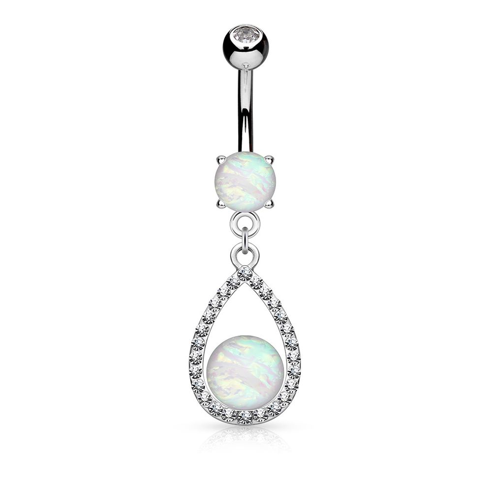 Paved Teardrop Outline + Opal Navel Dangle 14g