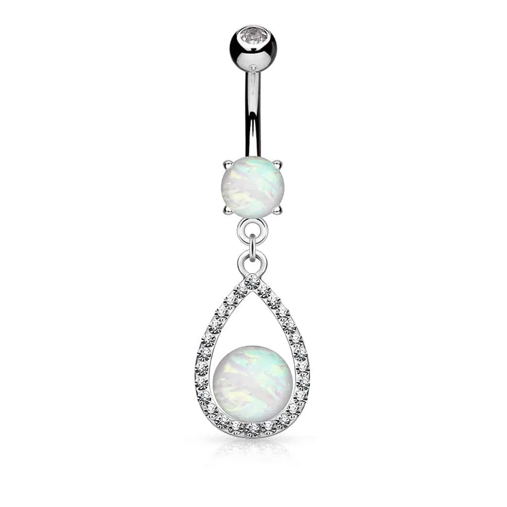 Paved Teardrop Outline + Opal Navel Dangle 14g