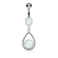 Paved Teardrop Outline + Opal Navel Dangle 14g