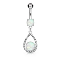 Paved Teardrop Outline + Opal Navel Dangle 14g