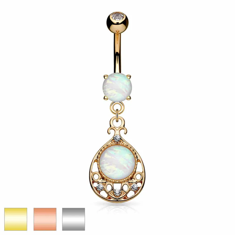 Filigree Teardrop + Opal Navel Dangle 14g