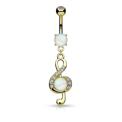 Treble Clef + Opal Navel Dangle 14g