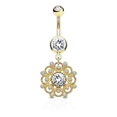 Filigree + Crystal Navel Dangle 14g