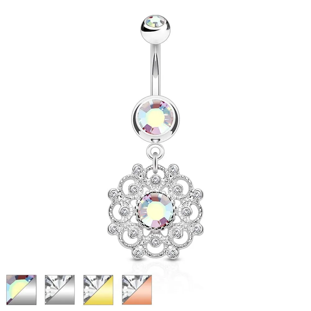 Filigree + Crystal Navel Dangle 14g