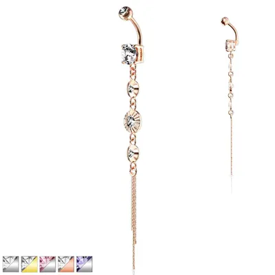 3 Bezel Set Crystals + Chain Belly Dangle 14g