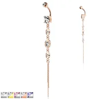 3 Bezel Set Crystals + Chain Navel Dangle 14g