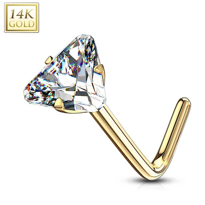 14K Gold Claw-Set Triangle Nose Pin 20g