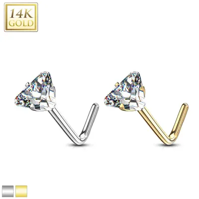 14K Gold Claw-Set Triangle Nose Pin 20g