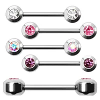 Bezel-Set Crystal Nipple Barbell 14g