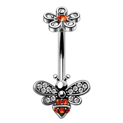 Jewelled Bee Navel Barbell 14g