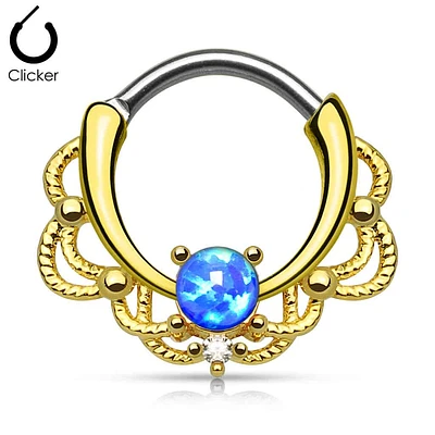 Gold PVD Filigree Claw-Set Opal Clicker 16g