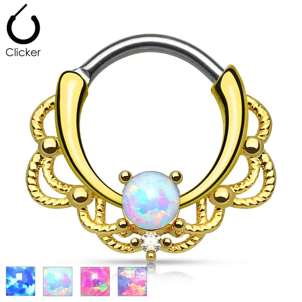 Gold PVD Filigree Claw-Set Opal Clicker 16g