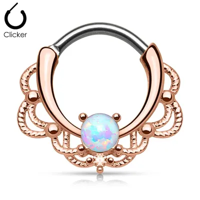 Rose Gold PVD Filigree Claw-Set Opal Clicker 16g