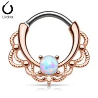 Rose Gold Filigree Claw-Set Opal Clicker 16g