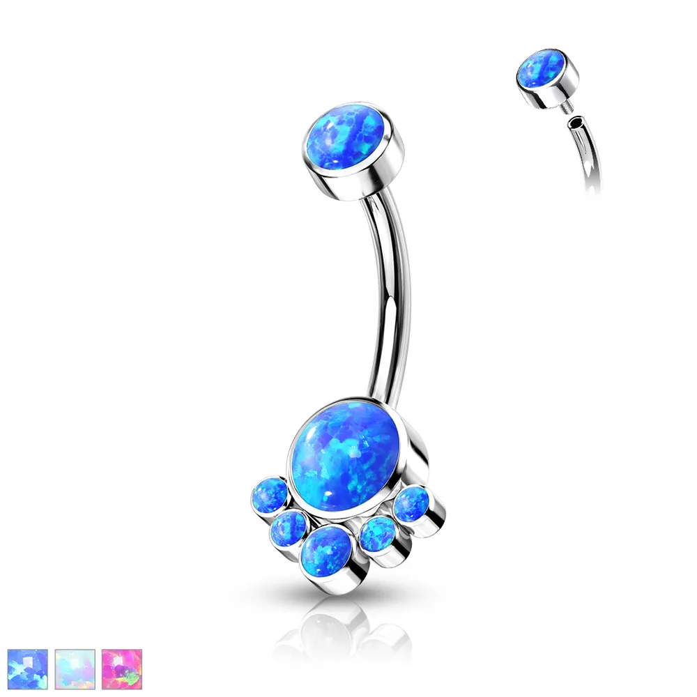 PREMIUM Titanium Dotwork Opal Navel Barbell 14g