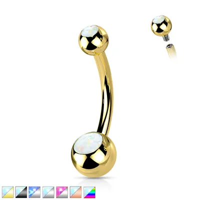 PREMIUM Bezel-set Opal Belly Barbell 14g