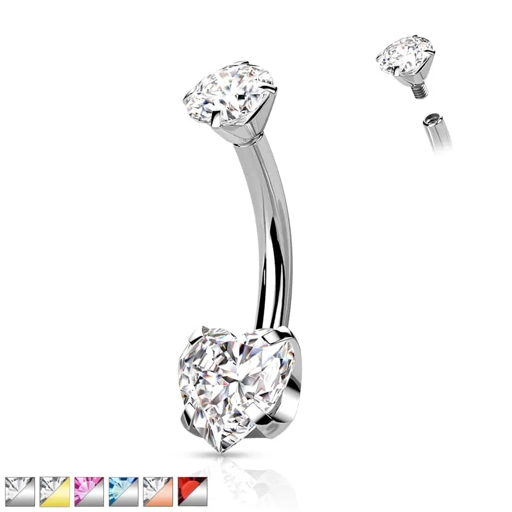 PREMIUM Titanium Heart Crystal Navel Barbell 14g