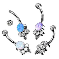 PREMIUM Titanium Dotwork Opal + Crystal Navel Barbell 14g