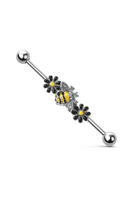 PREMIUM Bee and Flower Industrial Barbell 14g