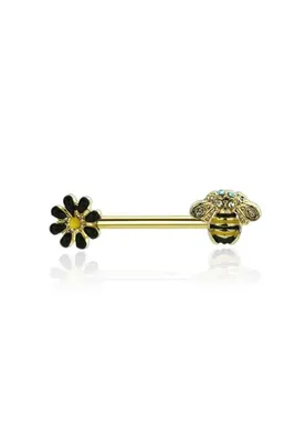 Bee and Flower Nipple Barbell 14g