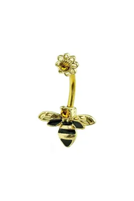 Amber Bee Navel Barbell 14g