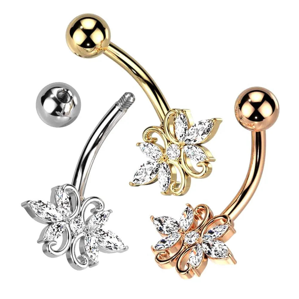 Marquise Butterfly Belly Barbell 14g