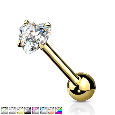 PREMIUM Claw-set Heart Tongue Ring 14g