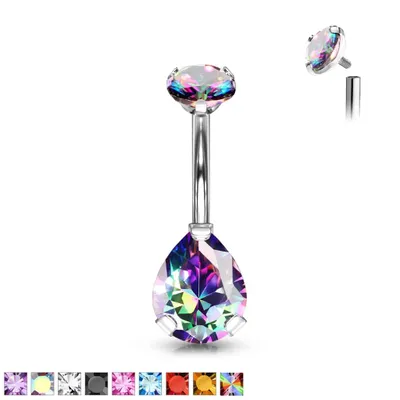 PREMIUM Titanium Pear Crystal Navel Barbell 14g